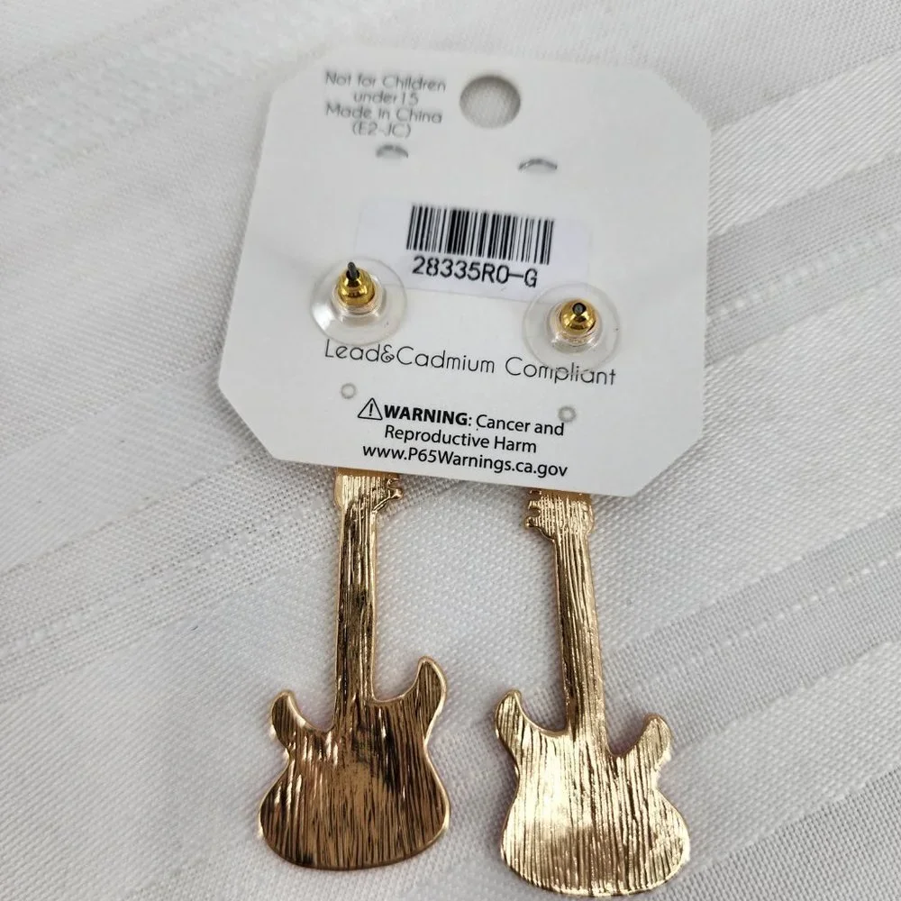 CRYSTAL‎ AVENUE Pink Rock & Roll Cowgirl Guitar Earrings NWT